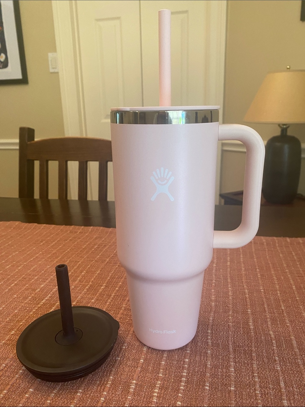 Hydro Flask Pale Pink Insulated Tumbler with Handle and Straw